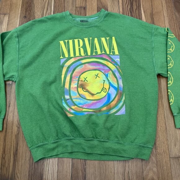 Nirvana Nevermind Smiley Over-dye Grunge Crewneck S/M - Picture 2 of 5